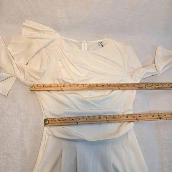 VFMAGE Ivory Pleated Asymmetrical Bow Sheath Cocktail Dress Size M LIKE NEW! - Picture 14 of 16